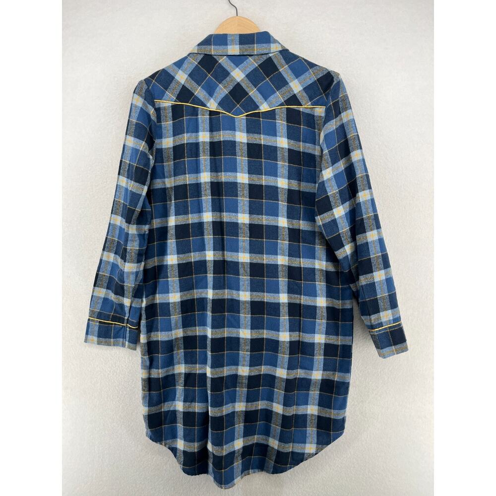WRANGLER Sleep Shirt Womens M Flannel Nightgown Plaid Shirtdress Mid-length Blue - Picture 3 of 15